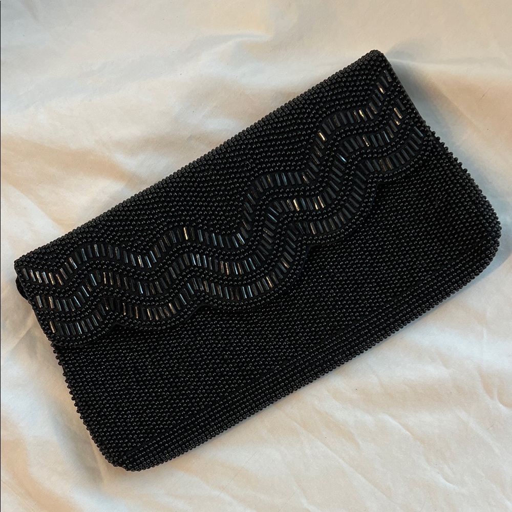 Chic Black Beaded Evening Clutch